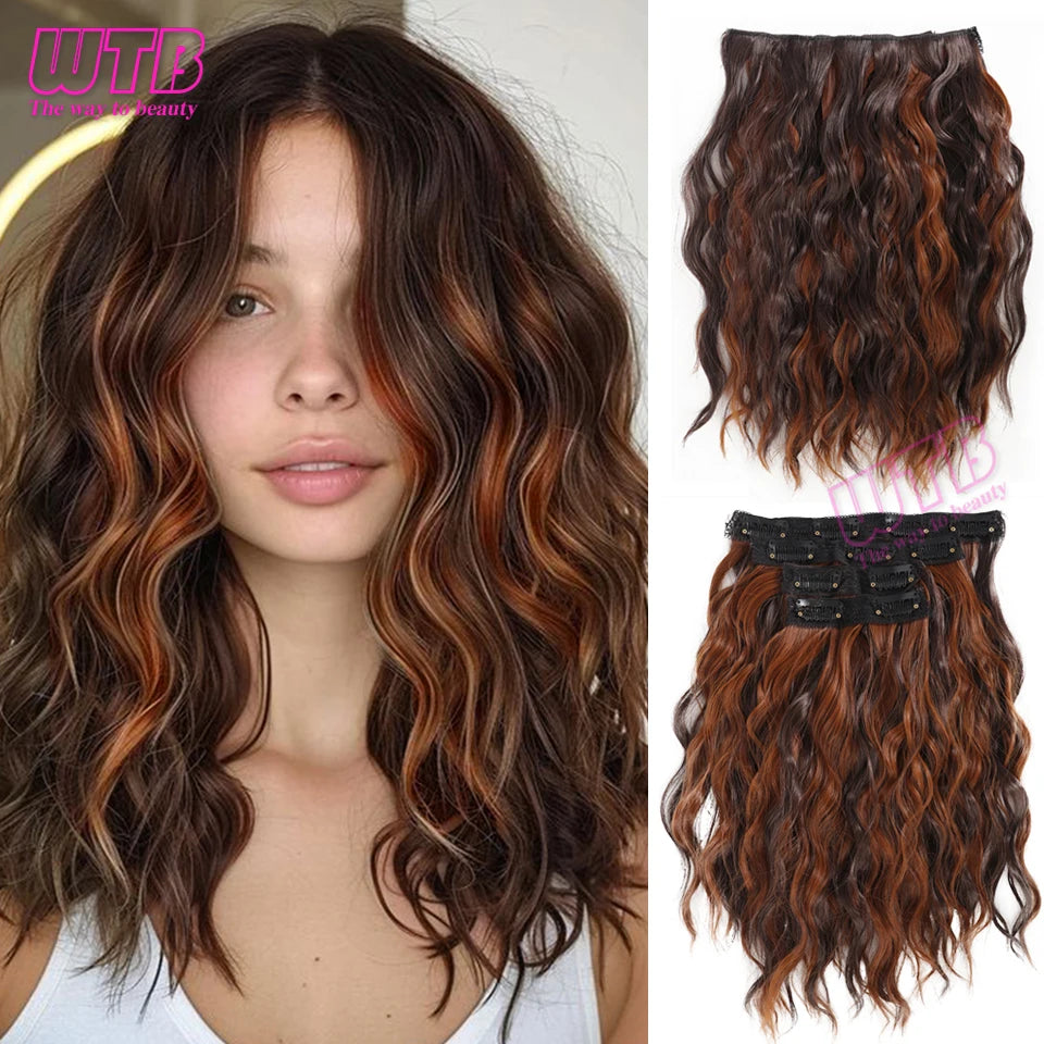 Clip In Hair Extensions Synthetic Hair 12Inch 4 PCS Set Wavy Curly Hair Extension Synthetic Hairpieces For Women Girls Daily Use