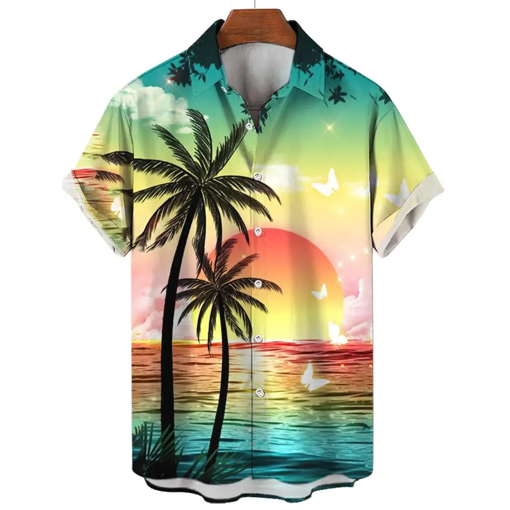 Men's Hawaiian Shirts 3D Print Coconut Palm Graphics Fashion Button Short Sleeve Lapel Streetwear Hawaiian shirts for men Summer