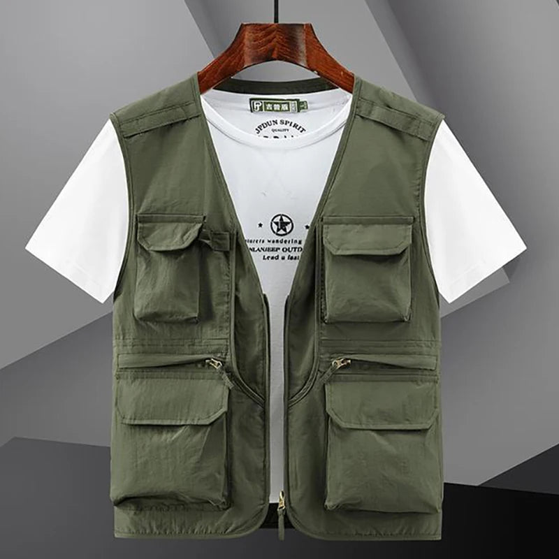 6XL Summer New Outdoor Vest Men Utility Tactical Multi-pocket Vest Techwear Outdoor Hiking Fishing Photography Safari Cargo Vest