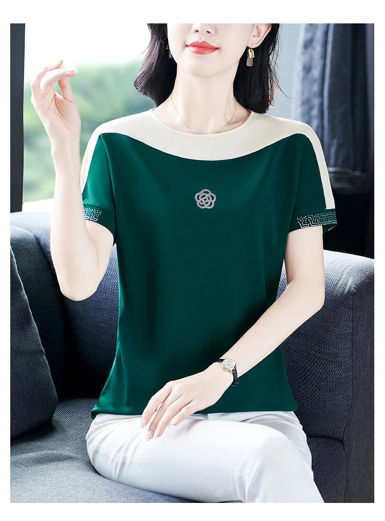 Summer Ladies Round Neck Short Sleeve T-shirt T-shirts Woman 2024 Women's Tee Casual Tops Youthful Clothes Top Crop Cheap Sumer