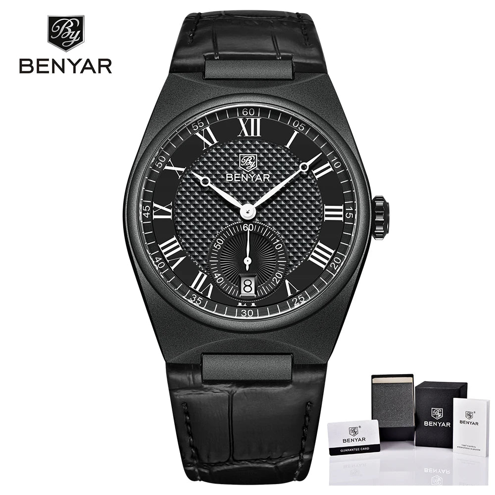 BENYAR Mens Watches 2023 New Top Brand Luxury Gold Quartz Watch For Men Original Sports Waterproof Military leather Reloj Hombre