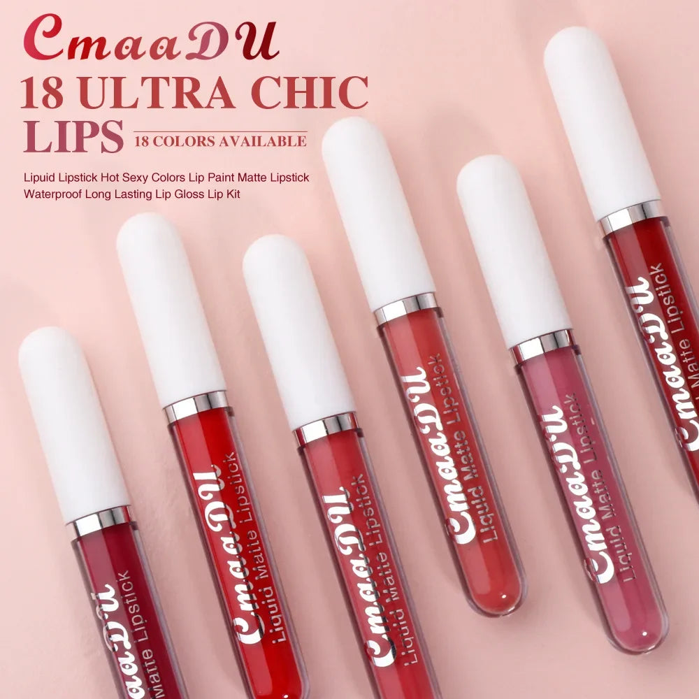 Cmaadu 18 Colors Waterproof Liquid Lipsticks Lip Makeup Matte Velvet Lipstick Lip Gloss Cosmetic Nude Long Lasting Cosmestics