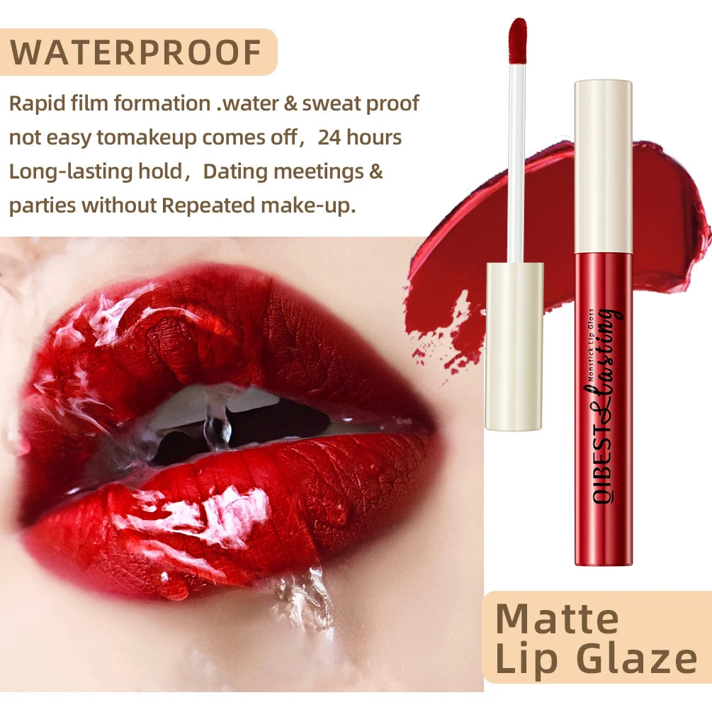 QIBEST Liquid Lipstick Waterproof Velvet Nude Matte Sexy Red Lip Gloss Long Lasting Nonstick Lip Stain Makeup 24 Colors Hots