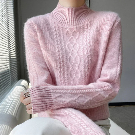 2025 Autumn Winter New Women Cashmere Sweater Fashion Casual Half High Collar Thread Slim Elegant Sweater Lady Pullover Sweater