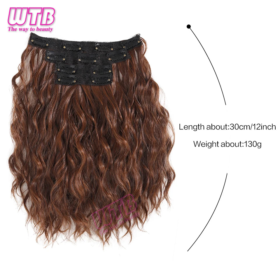 Clip In Hair Extensions Synthetic Hair 12Inch 4 PCS Set Wavy Curly Hair Extension Synthetic Hairpieces For Women Girls Daily Use