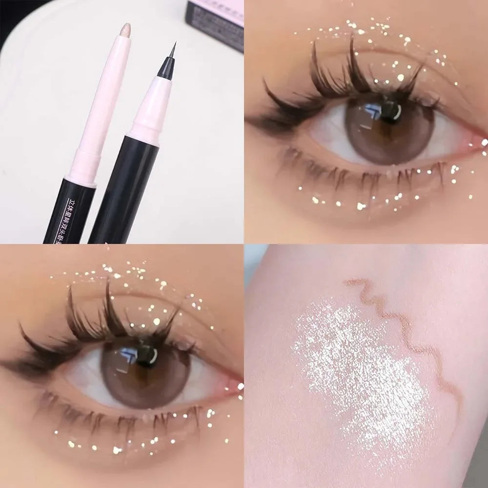 Double Head Matte Pink Lying Silkworm Pen Waterproof Lasting Natural Brightening Glitter Eyeshadow Pencil Korean Makeup Cosmetic