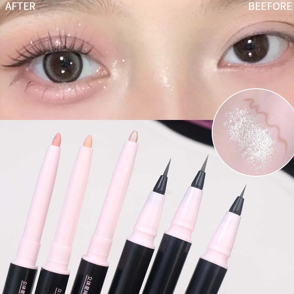 Double Head Matte Pink Lying Silkworm Pen Waterproof Lasting Natural Brightening Glitter Eyeshadow Pencil Korean Makeup Cosmetic