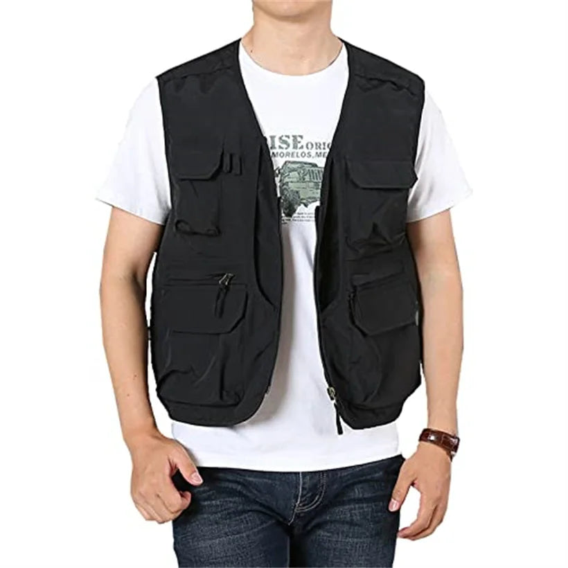 6XL Summer New Outdoor Vest Men Utility Tactical Multi-pocket Vest Techwear Outdoor Hiking Fishing Photography Safari Cargo Vest