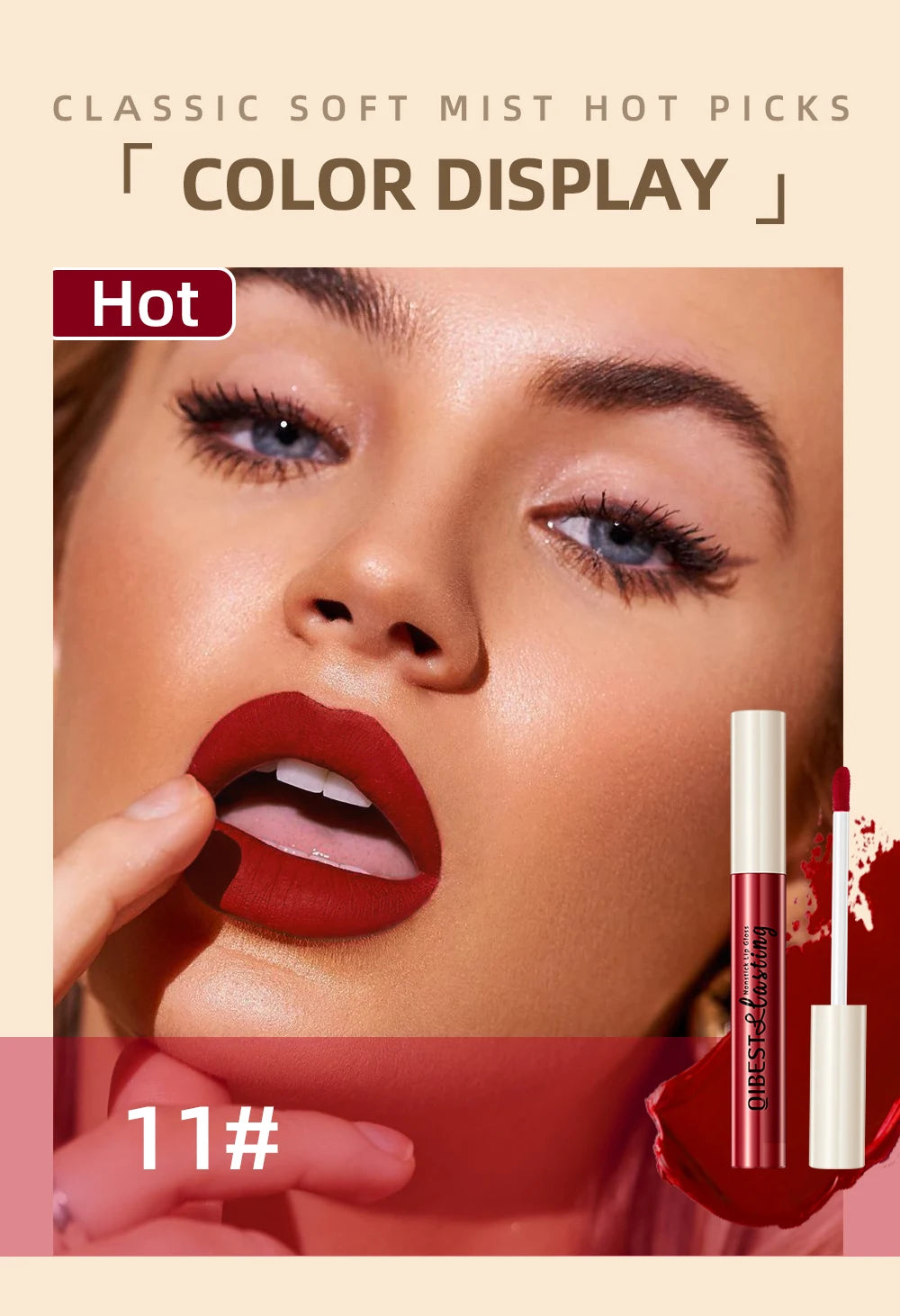 QIBEST Liquid Lipstick Waterproof Velvet Nude Matte Sexy Red Lip Gloss Long Lasting Nonstick Lip Stain Makeup 24 Colors Hots