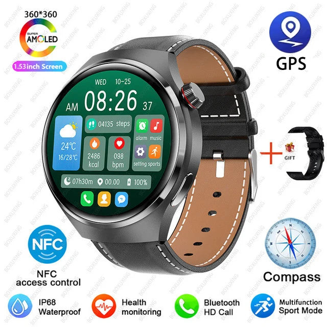 For Huawei GT4 PRO Smart Watch Men Watch 4 Pro AMOLED HD Screen Bluetooth Call GPS NFC Heart rate waterproof SmartWatch 2024 New