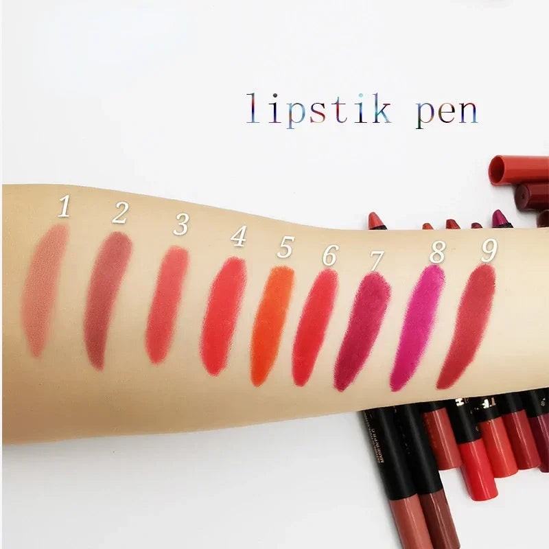 9 Colors Velvet Matte Lipsticks Pencil Waterproof Long Lasting Lip Stick Non-Stick Cup Makeup Lip Tint Pencil Cosmetics Sexy Red