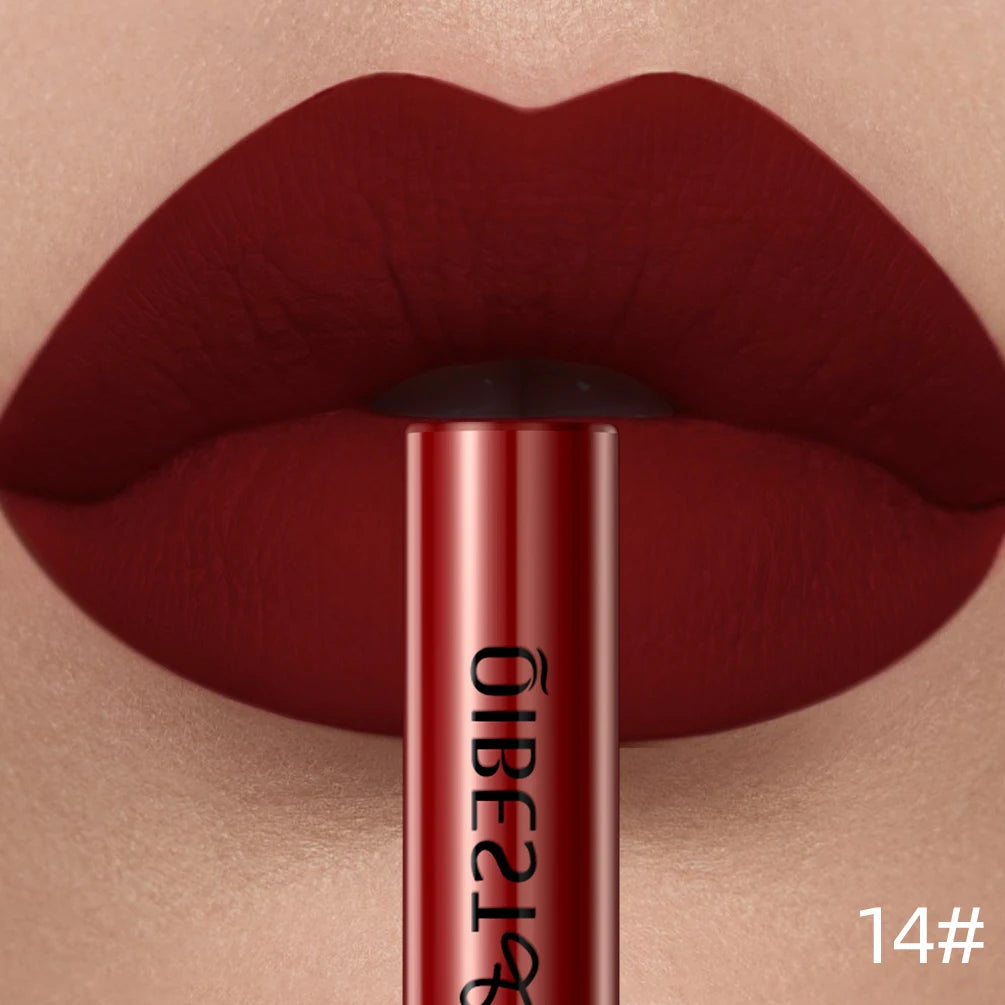 QIBEST Liquid Lipstick Waterproof Velvet Nude Matte Sexy Red Lip Gloss Long Lasting Nonstick Lip Stain Makeup 24 Colors Hots