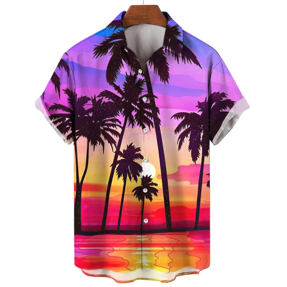 Men's Hawaiian Shirts 3D Print Coconut Palm Graphics Fashion Button Short Sleeve Lapel Streetwear Hawaiian shirts for men Summer