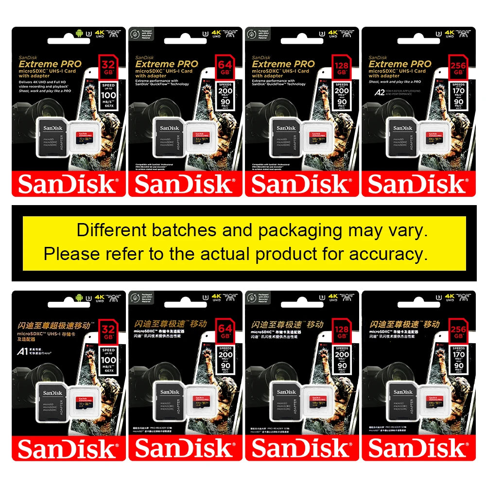 SanDisk Extreme Pro Flash 128GB Card Micro SD Card SDXC UHS-I 400GB 256GB 64GB U3 V30 TF Card Memory Card Adapter for Camera DJI