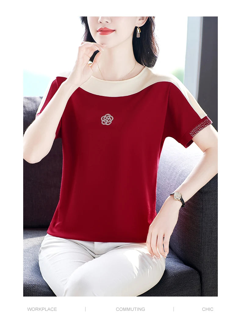 Summer Ladies Round Neck Short Sleeve T-shirt T-shirts Woman 2024 Women's Tee Casual Tops Youthful Clothes Top Crop Cheap Sumer