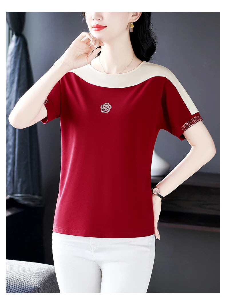 Summer Ladies Round Neck Short Sleeve T-shirt T-shirts Woman 2024 Women's Tee Casual Tops Youthful Clothes Top Crop Cheap Sumer