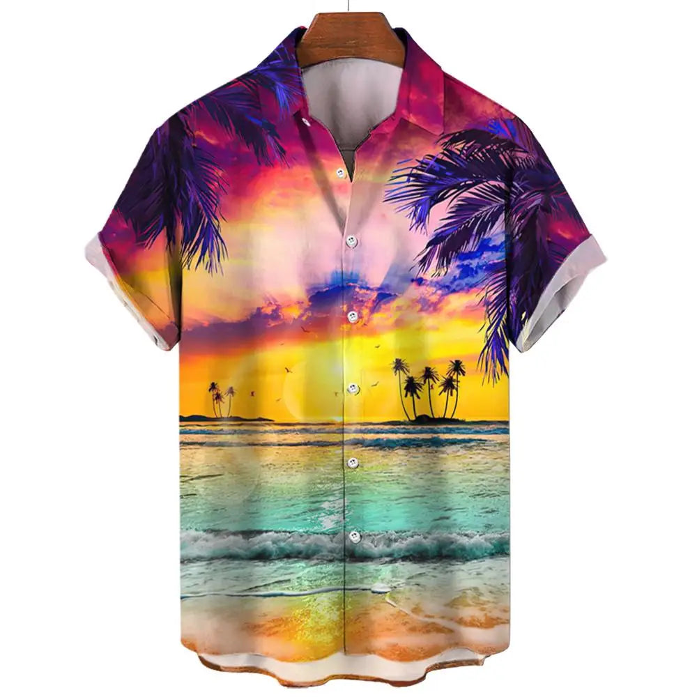 Men's Hawaiian Shirts 3D Print Coconut Palm Graphics Fashion Button Short Sleeve Lapel Streetwear Hawaiian shirts for men Summer