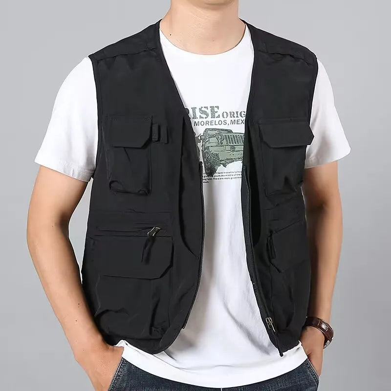 6XL Summer New Outdoor Vest Men Utility Tactical Multi-pocket Vest Techwear Outdoor Hiking Fishing Photography Safari Cargo Vest