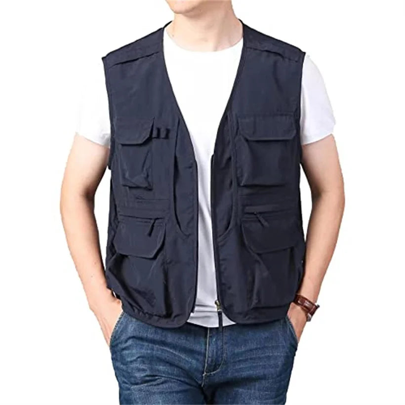 6XL Summer New Outdoor Vest Men Utility Tactical Multi-pocket Vest Techwear Outdoor Hiking Fishing Photography Safari Cargo Vest