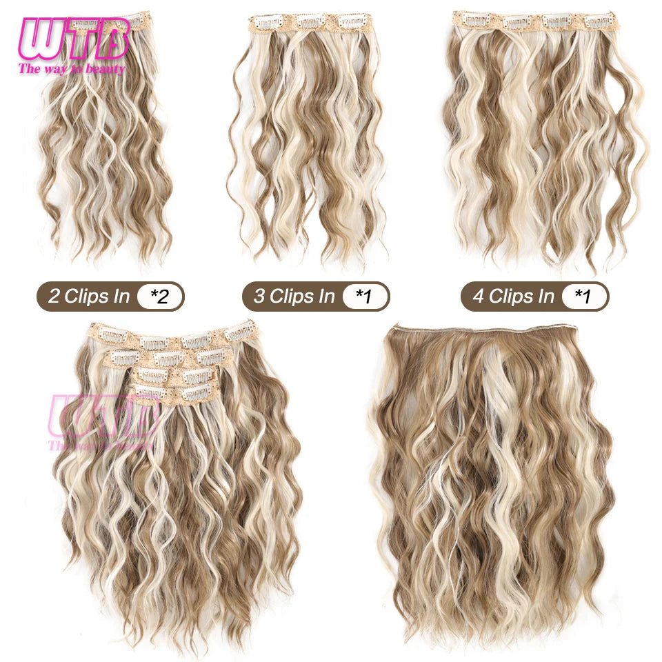 Clip In Hair Extensions Synthetic Hair 12Inch 4 PCS Set Wavy Curly Hair Extension Synthetic Hairpieces For Women Girls Daily Use