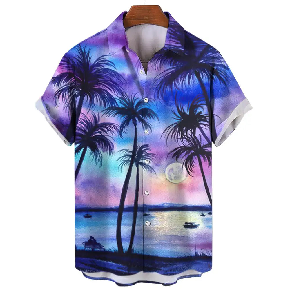 Men's Hawaiian Shirts 3D Print Coconut Palm Graphics Fashion Button Short Sleeve Lapel Streetwear Hawaiian shirts for men Summer