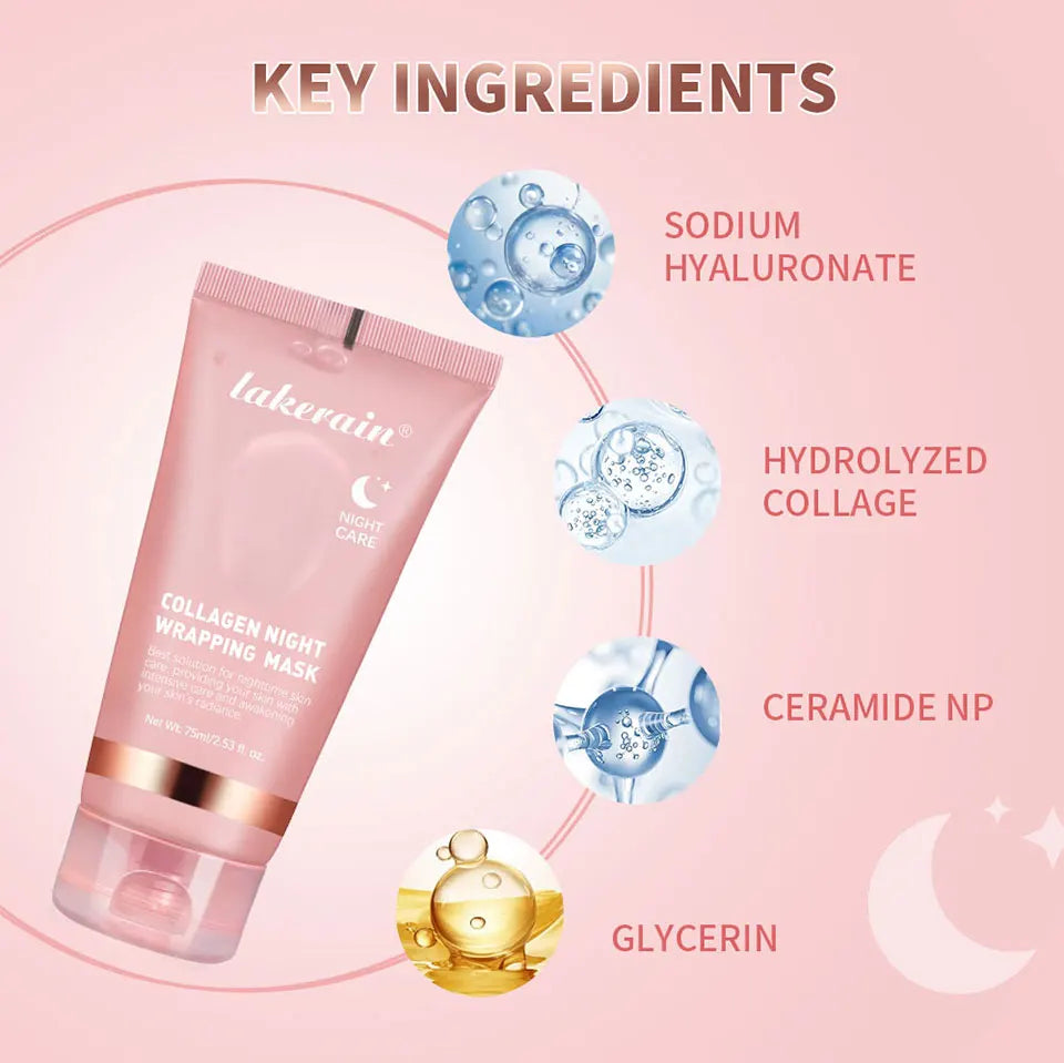 Lakerain Collagen Night Wrapping Mask Elasticity Hydration Care Reduces Sagging & Dullness Hydrolyzed Collagen For Glowing Skin