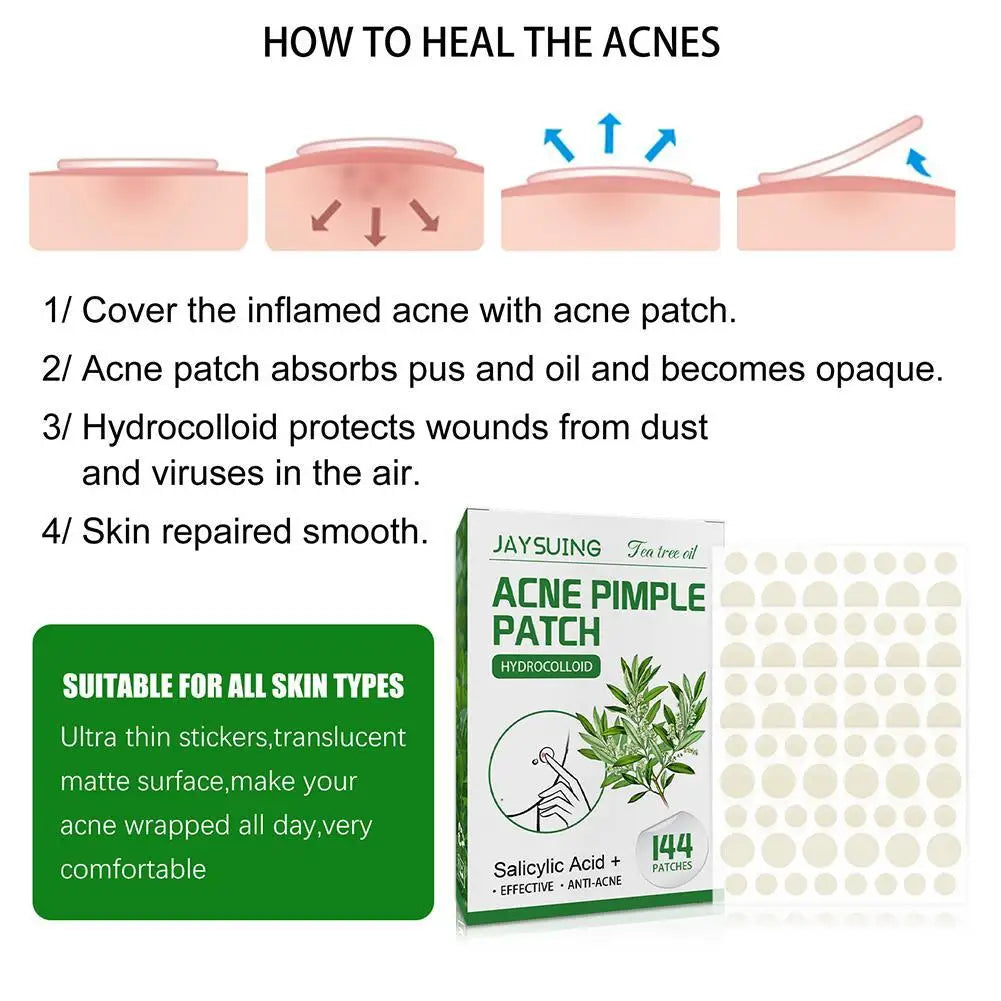 144patch Acne Pimple Patches Translucent Matte Hydrocolloid Salicylic Acid Tea Tree Oil For Inflamed Acne Improve Whiteheads