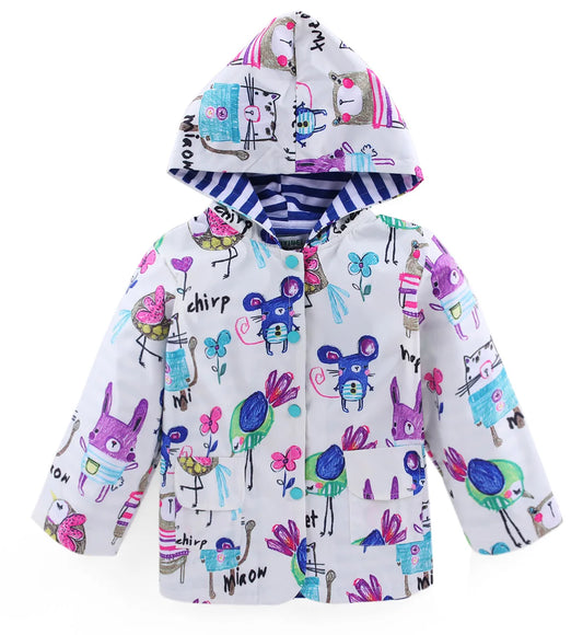 Baby Kids Waterproof Jacket Children Clothes Spring Casual Baby Girls Windcoat Long Sleeve Jacket Flower Print Kids Hoodie Wear