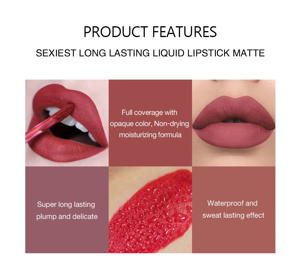 HANDAIYAN 6 Colors Lip Gloss Set Matte Nude Long-lasting High-pigment non-stick cup lip makeup Cosmetics Liquid Lipstick Setd