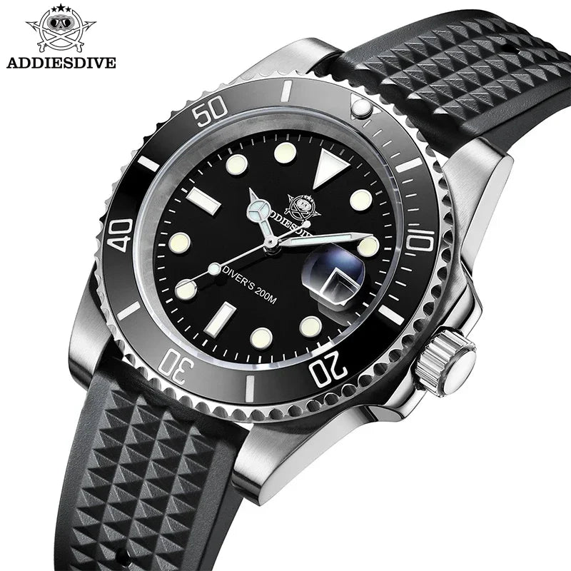 ADDIESDIVE Business Men's Quartz Watch Stainless Steel 200M Diving Waterproof Watches Super Luminous Calendar Display Wristwatch