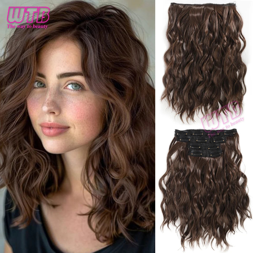 Clip In Hair Extensions Synthetic Hair 12Inch 4 PCS Set Wavy Curly Hair Extension Synthetic Hairpieces For Women Girls Daily Use