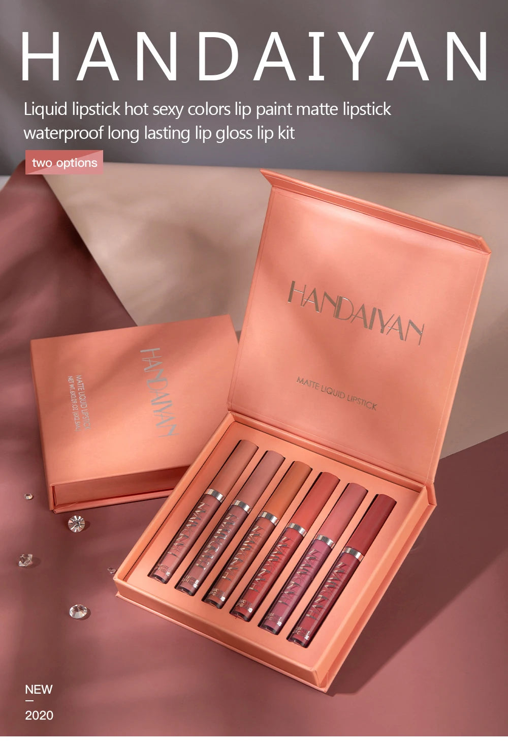 HANDAIYAN 6 Colors Lip Gloss Set Matte Nude Long-lasting High-pigment non-stick cup lip makeup Cosmetics Liquid Lipstick Setd