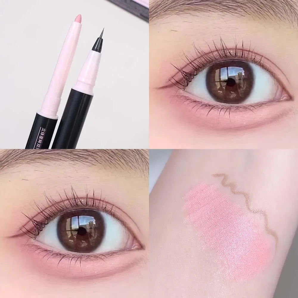 Double Head Matte Pink Lying Silkworm Pen Waterproof Lasting Natural Brightening Glitter Eyeshadow Pencil Korean Makeup Cosmetic