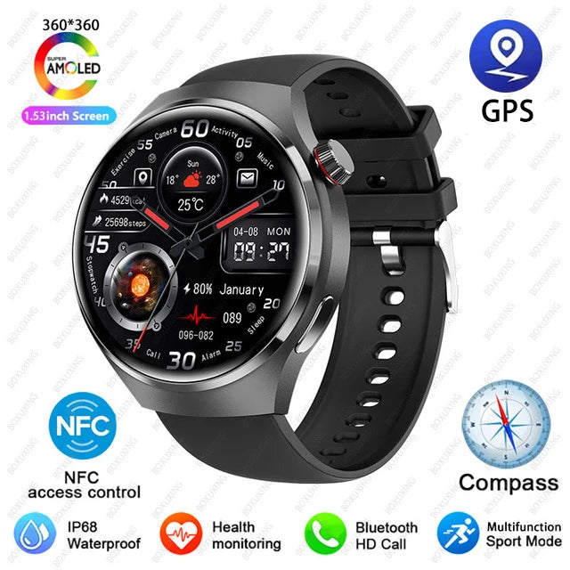 For Huawei GT4 PRO Smart Watch Men Watch 4 Pro AMOLED HD Screen Bluetooth Call GPS NFC Heart rate waterproof SmartWatch 2024 New