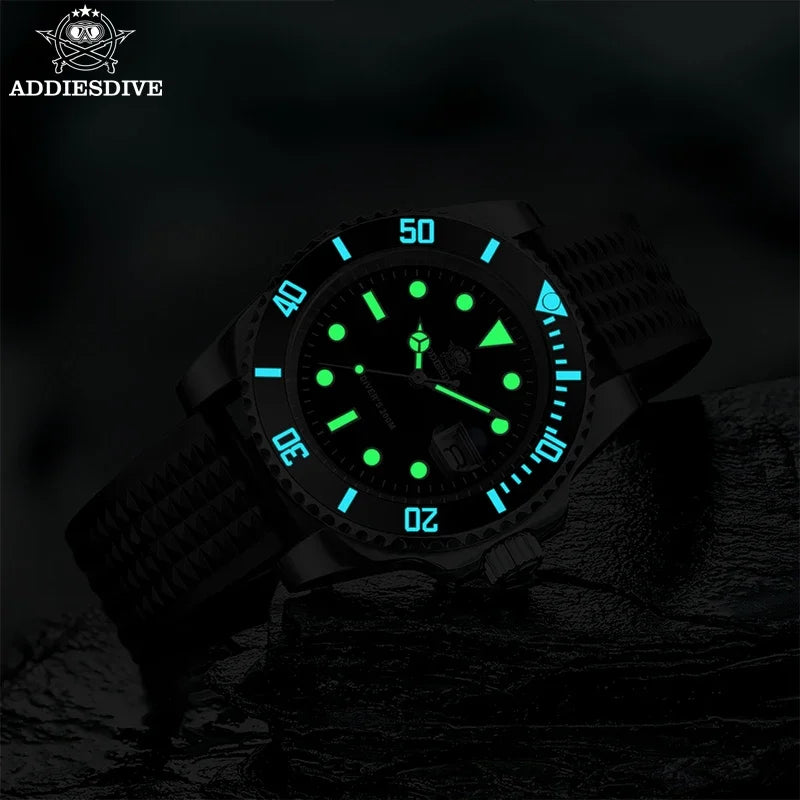 ADDIESDIVE Business Men's Quartz Watch Stainless Steel 200M Diving Waterproof Watches Super Luminous Calendar Display Wristwatch