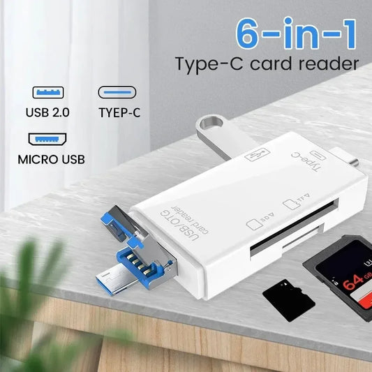 6 In 1 Multifunction Card Reader Computer Mobile OTG Converter TF SD Conversion Camera USB3.0 Typec High Speed Transfer Adapter