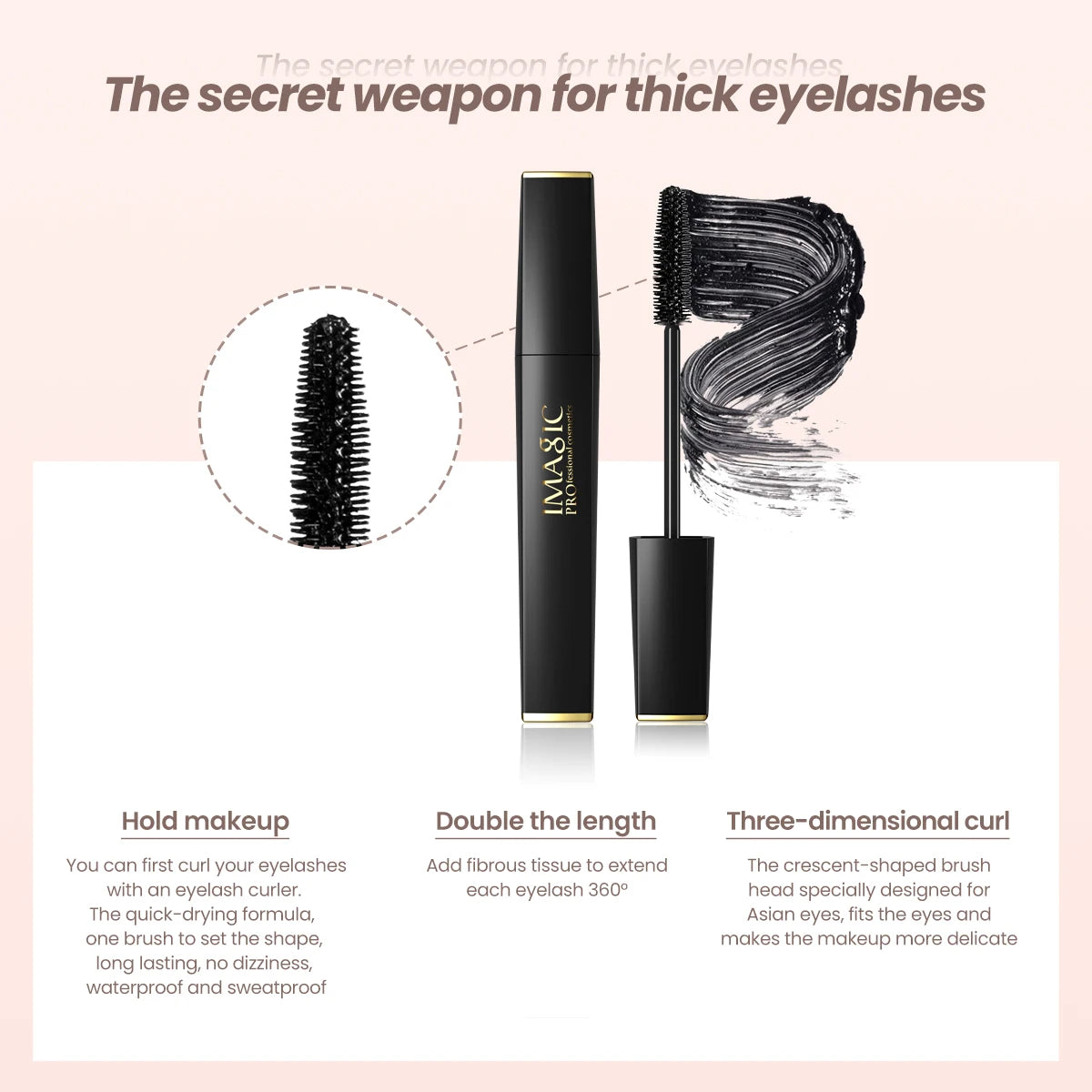 IMAGIC New Curling Waterproof Mascara Black Concentrated Eyelash Cosmetics Extended Curling Eyelashes Thick and Quick Dry