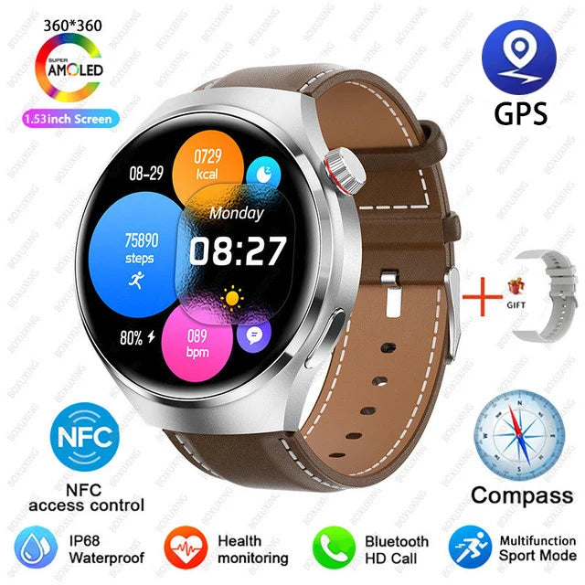 For Huawei GT4 PRO Smart Watch Men Watch 4 Pro AMOLED HD Screen Bluetooth Call GPS NFC Heart rate waterproof SmartWatch 2024 New