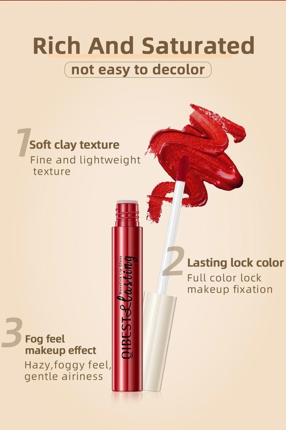 QIBEST Liquid Lipstick Waterproof Velvet Nude Matte Sexy Red Lip Gloss Long Lasting Nonstick Lip Stain Makeup 24 Colors Hots