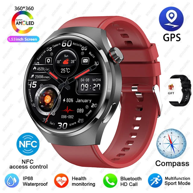 For Huawei GT4 PRO Smart Watch Men Watch 4 Pro AMOLED HD Screen Bluetooth Call GPS NFC Heart rate waterproof SmartWatch 2024 New