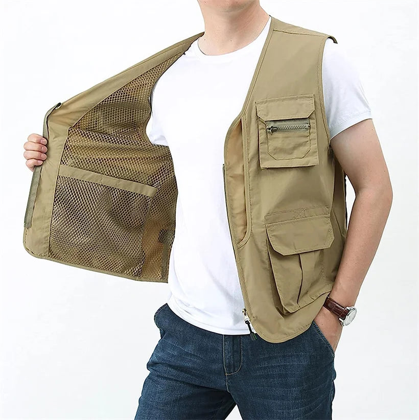 6XL Summer New Outdoor Vest Men Utility Tactical Multi-pocket Vest Techwear Outdoor Hiking Fishing Photography Safari Cargo Vest