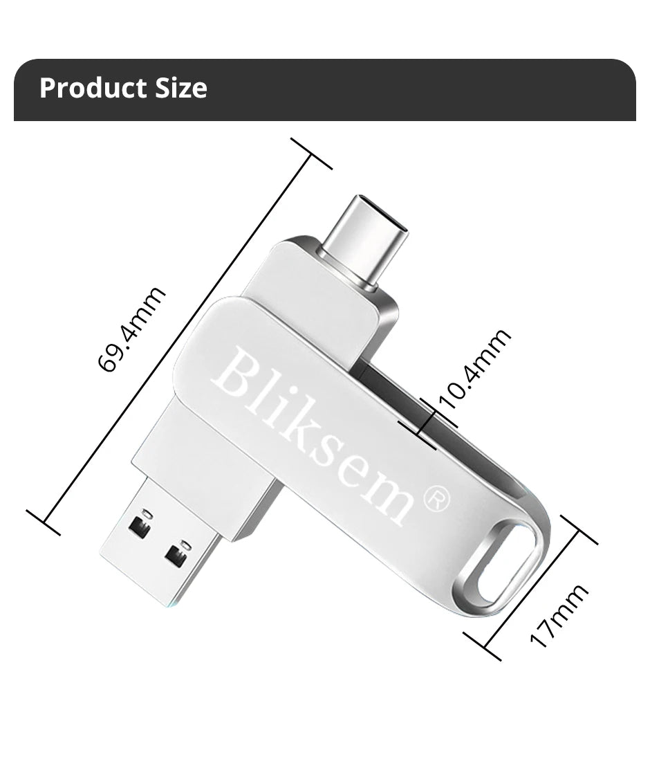 Bliksem TYPE-C Flash Drive OTG 32GB 64GB High Speed USB2.0 for Computer Cell Phone 3in1 USB Metal Mini Pen Drive 32GB USB 64GB