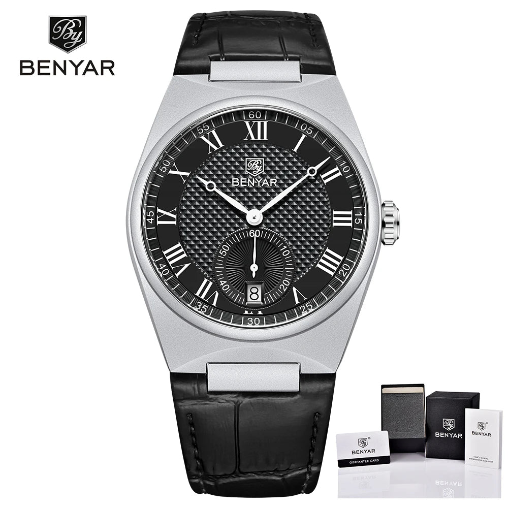 BENYAR Mens Watches 2023 New Top Brand Luxury Gold Quartz Watch For Men Original Sports Waterproof Military leather Reloj Hombre