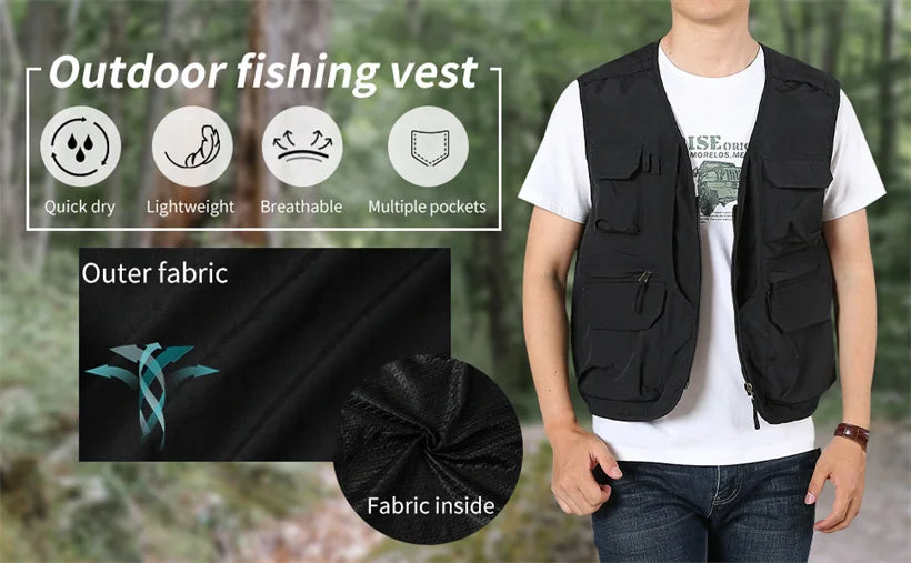 6XL Summer New Outdoor Vest Men Utility Tactical Multi-pocket Vest Techwear Outdoor Hiking Fishing Photography Safari Cargo Vest