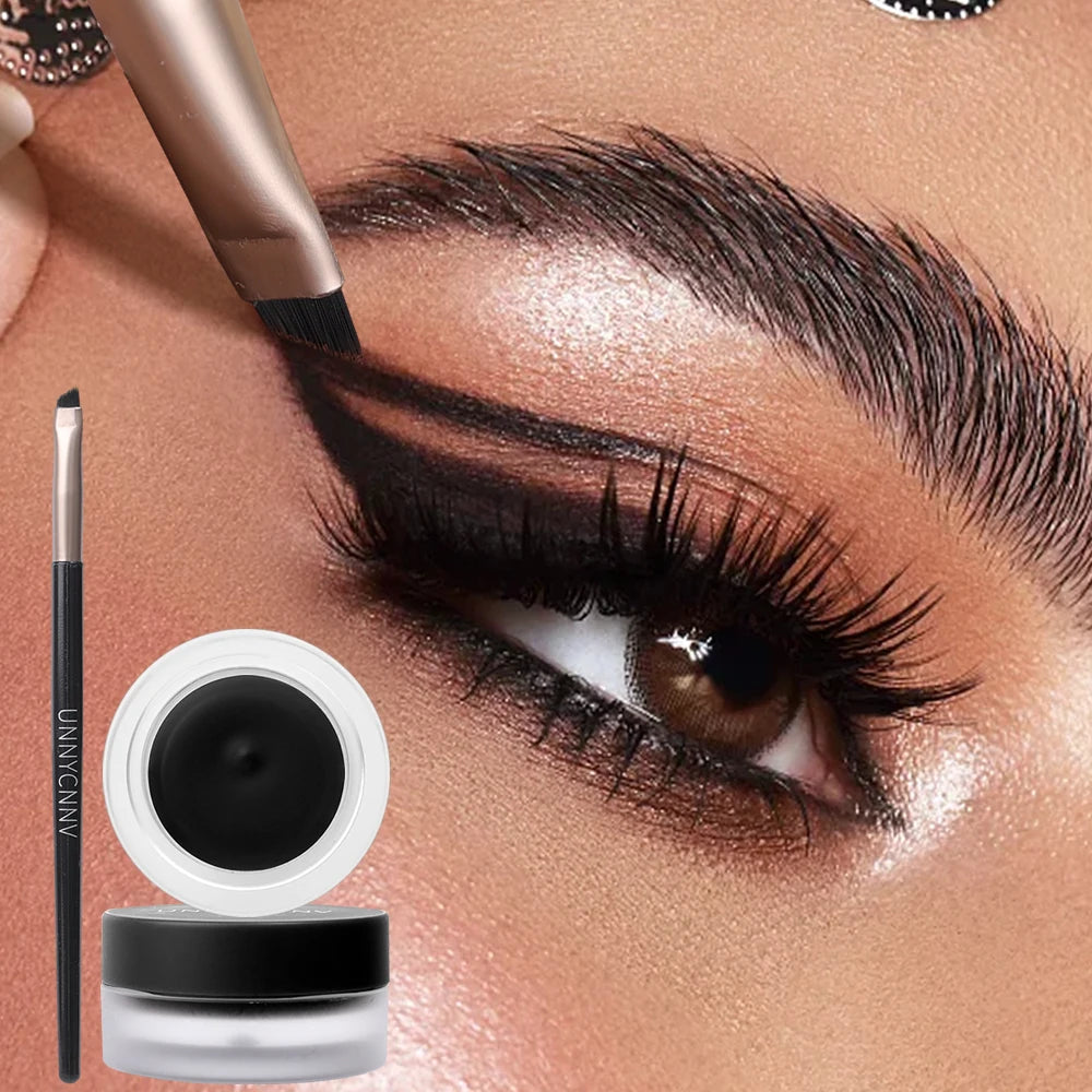 2 in 1 Eyeliner Eyebrow Gel Cream with Brush Waterproof Long-lasting Matte Black Brown Easy Wear Eyeliner Korean Makeup Cosmetic