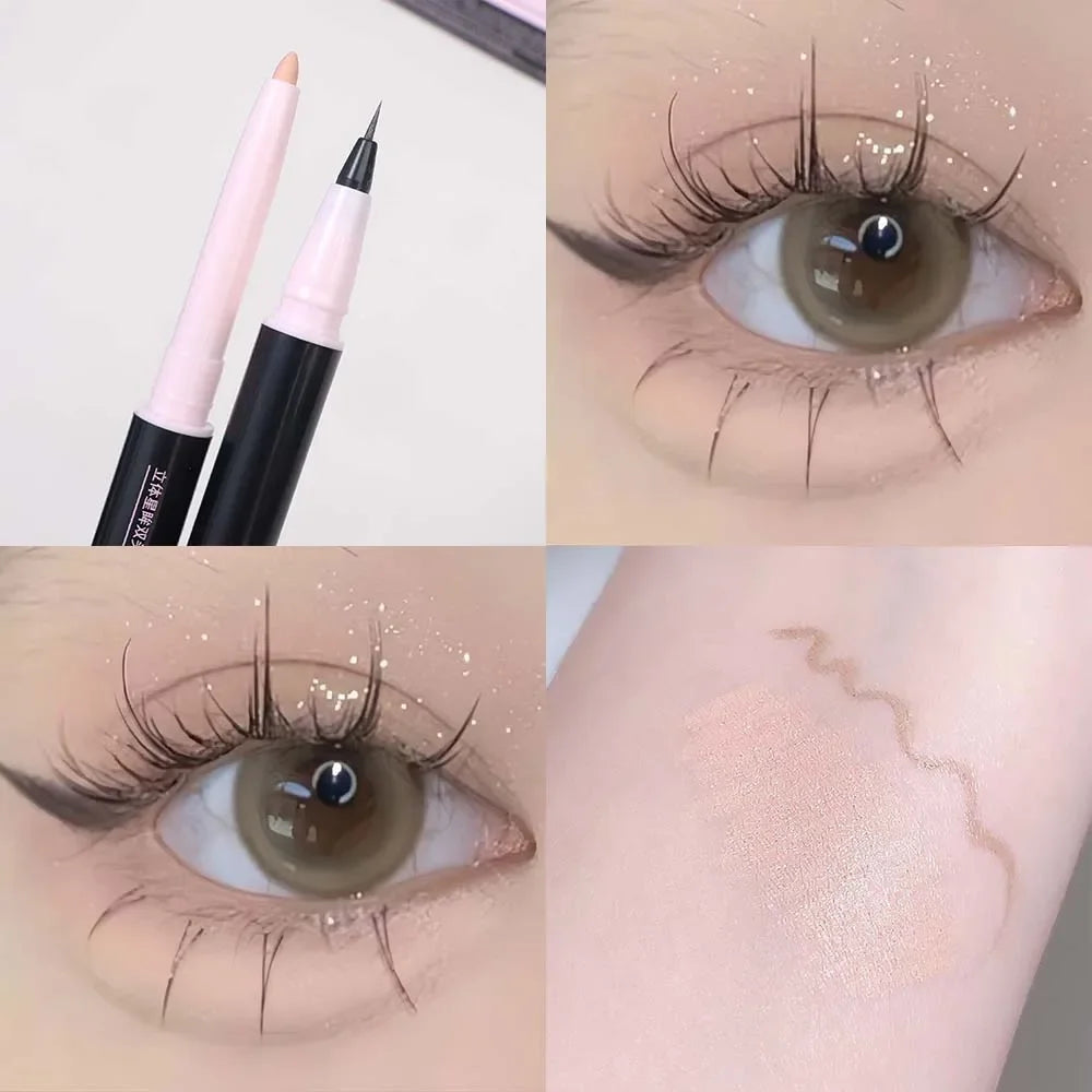 Double Head Matte Pink Lying Silkworm Pen Waterproof Lasting Natural Brightening Glitter Eyeshadow Pencil Korean Makeup Cosmetic