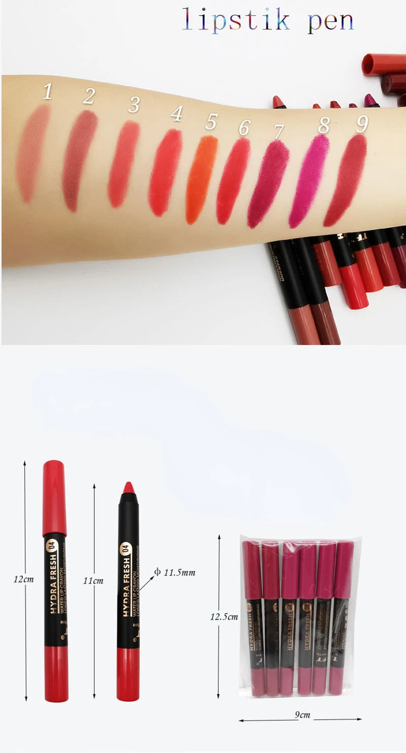 9 Colors Velvet Matte Lipsticks Pencil Waterproof Long Lasting Lip Stick Non-Stick Cup Makeup Lip Tint Pencil Cosmetics Sexy Red