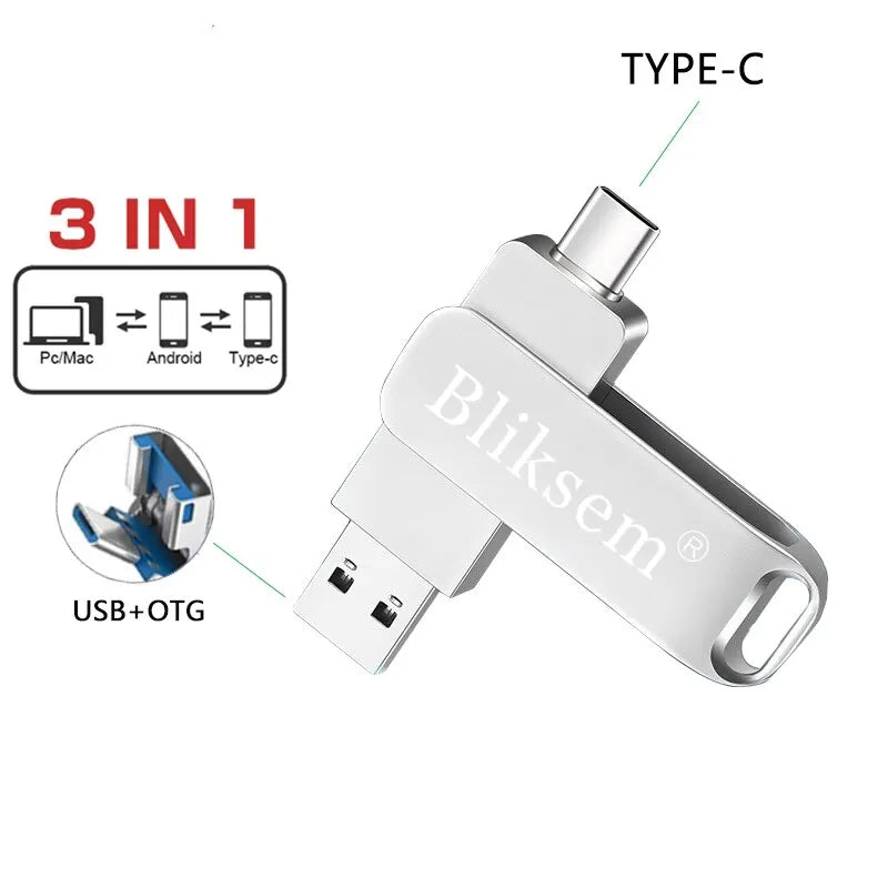 Bliksem TYPE-C Flash Drive OTG 32GB 64GB High Speed USB2.0 for Computer Cell Phone 3in1 USB Metal Mini Pen Drive 32GB USB 64GB