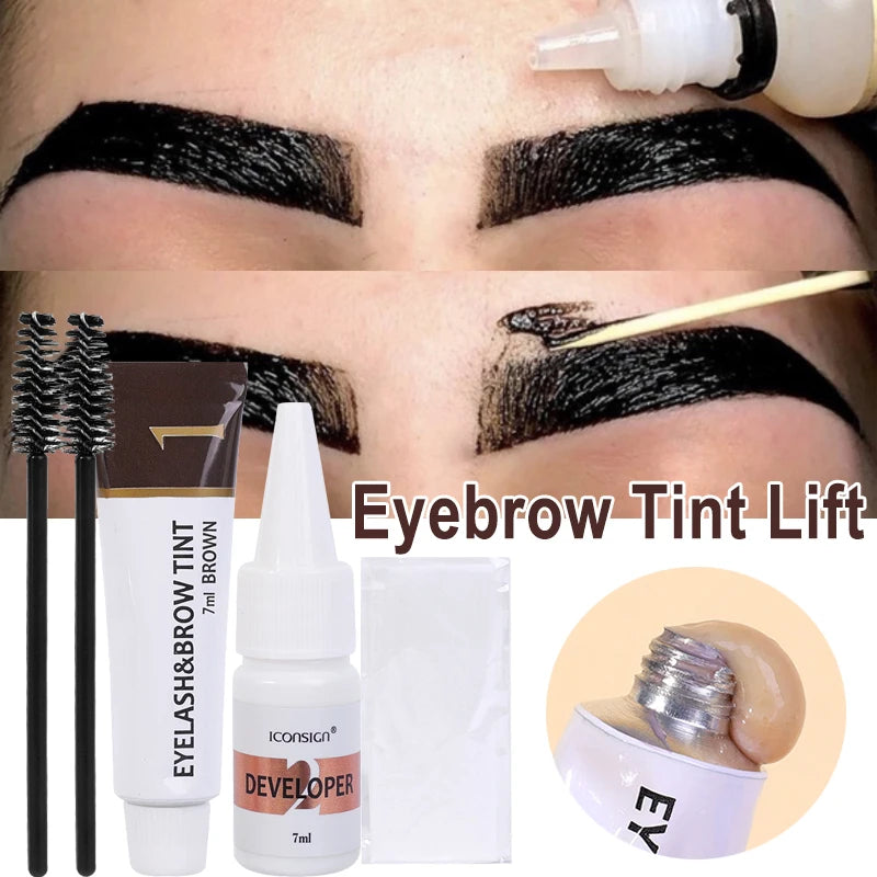 Semi Permanent Eyelash Eyebrow Dye Tint Kit 2 in 1 Waterproof Fast Dye Brow Enhance Long Lasting Black Brown Eyebrow Cosmetics