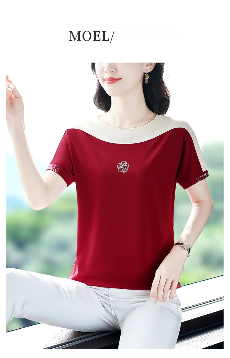 Summer Ladies Round Neck Short Sleeve T-shirt T-shirts Woman 2024 Women's Tee Casual Tops Youthful Clothes Top Crop Cheap Sumer